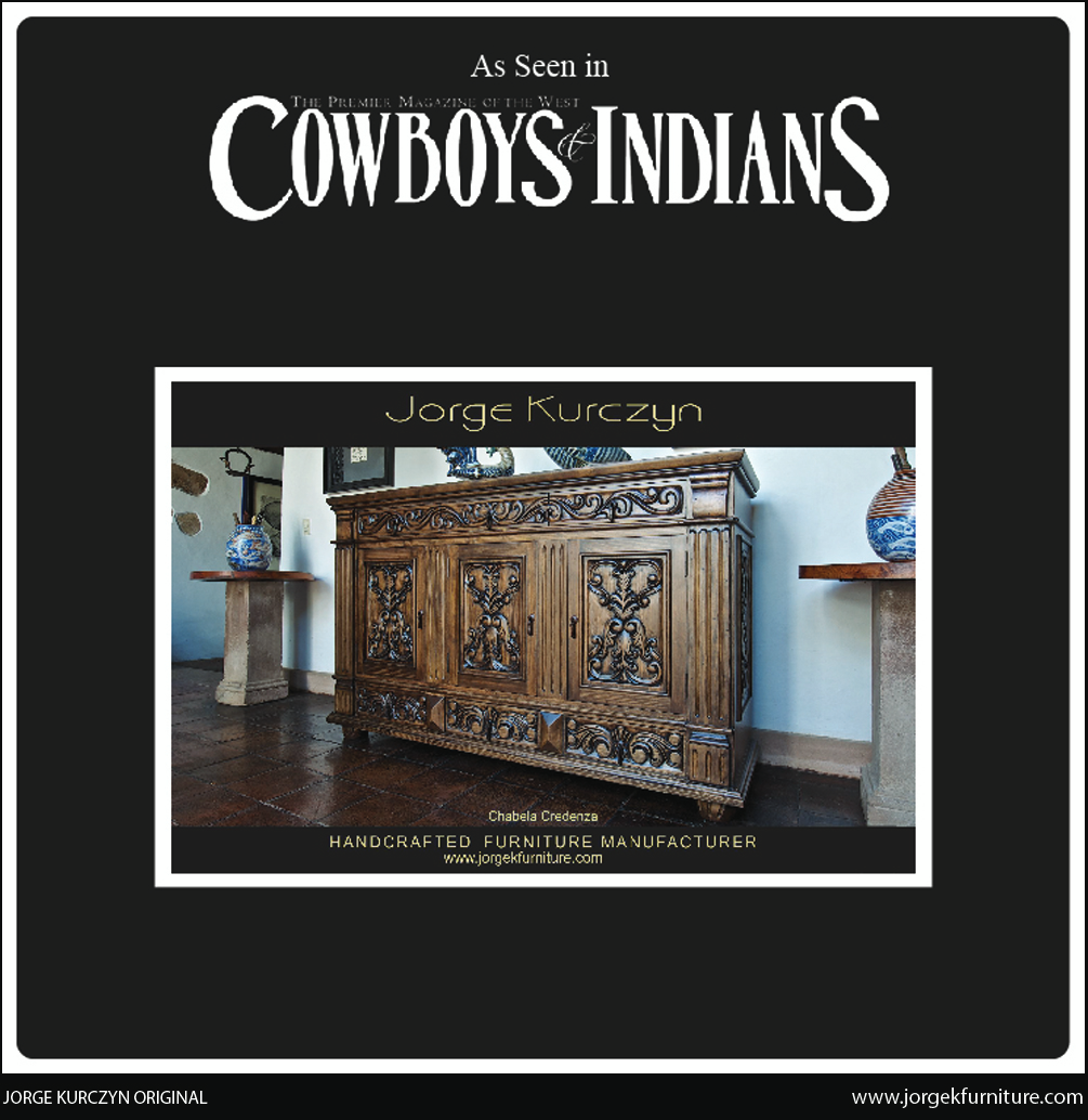 Cowboys and Indians - Spanish Colonial Hand Carved Credenza