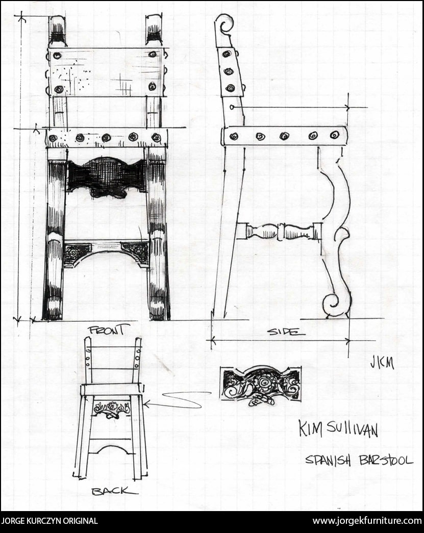 Original Design - Jorge Kurczyn - Handcarved Bar Stool